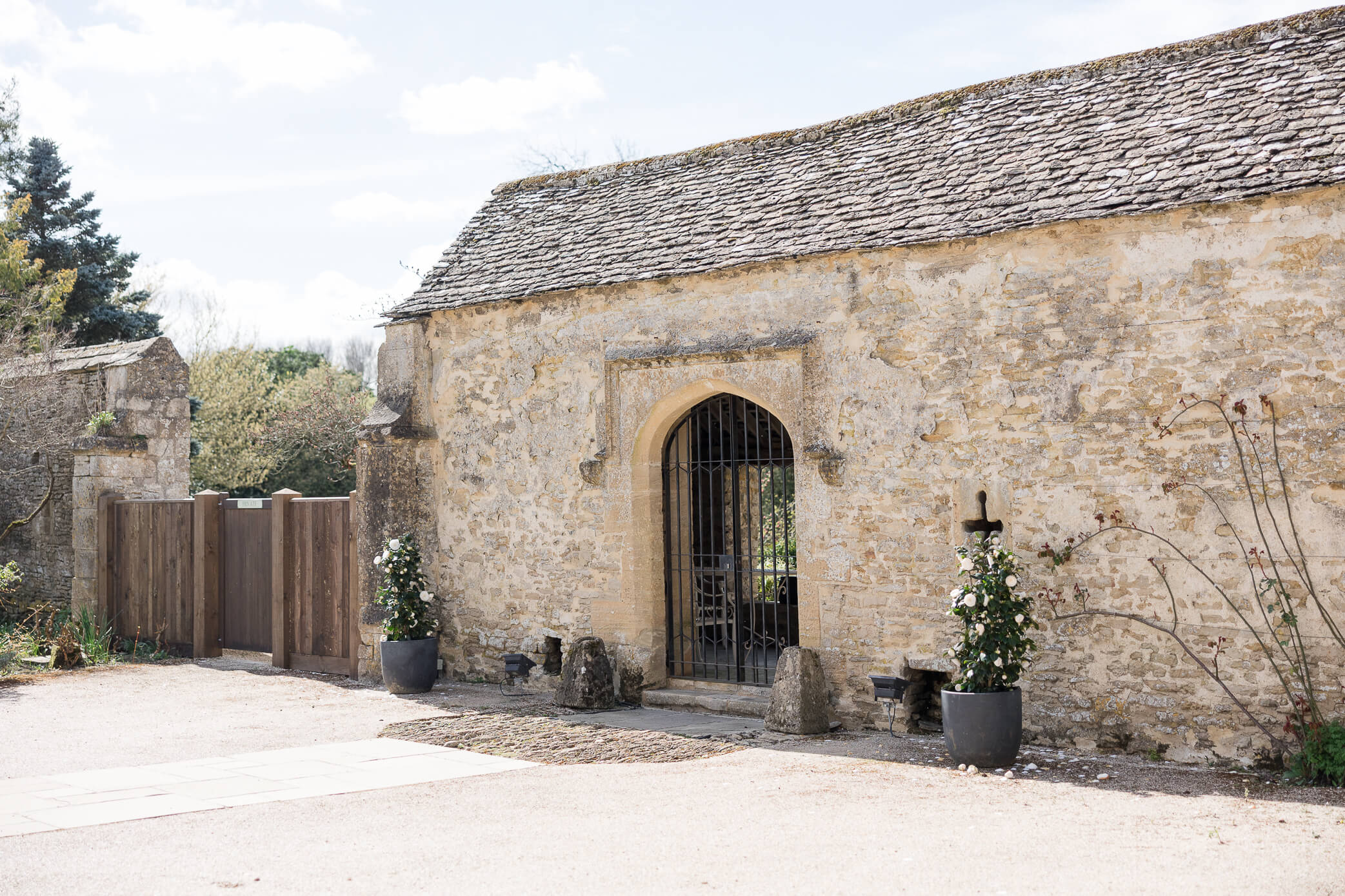 The ceremony courtyard where couples get married at Caswell House when it is nice weather.