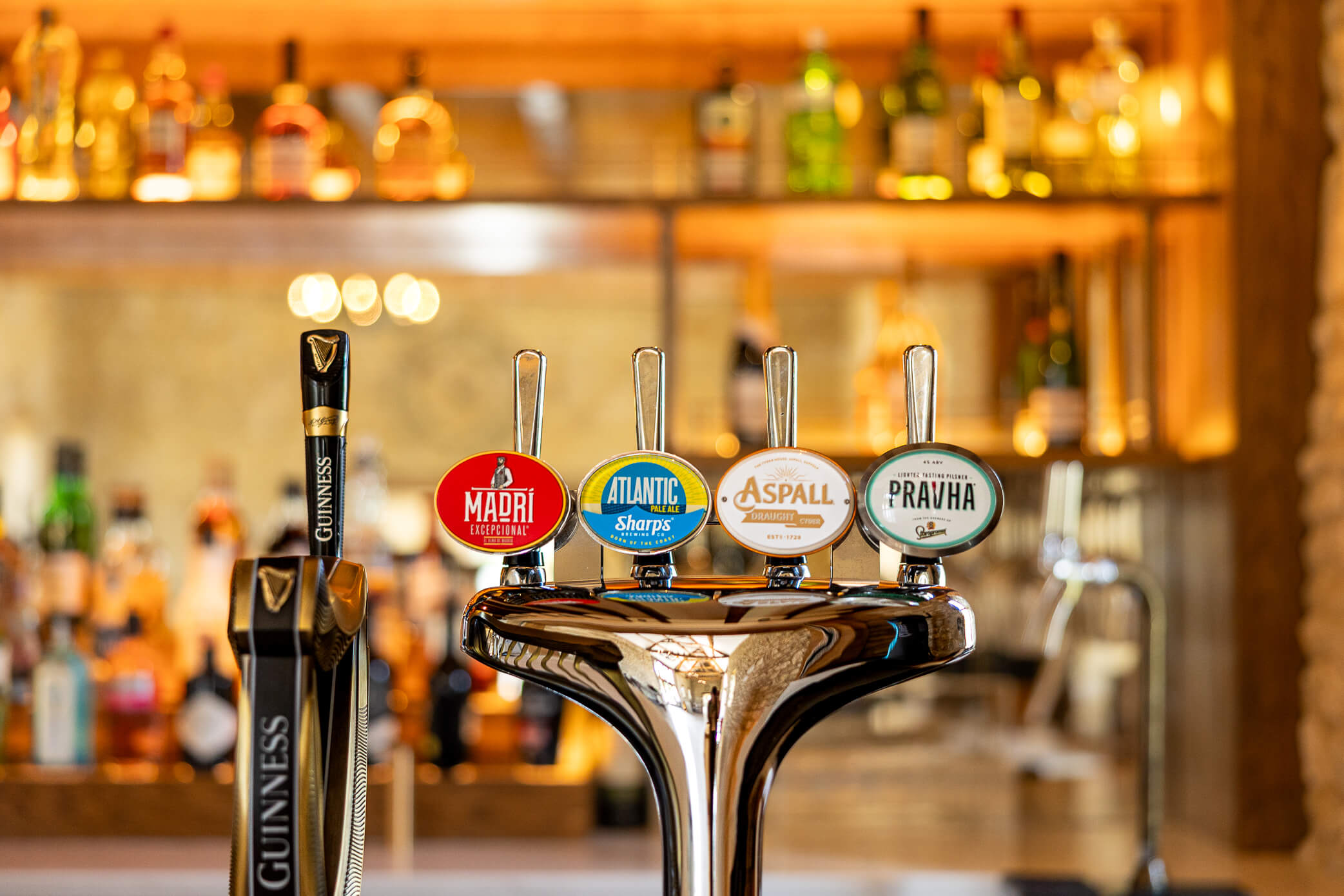 Beer options on tap at the fully stocked bar