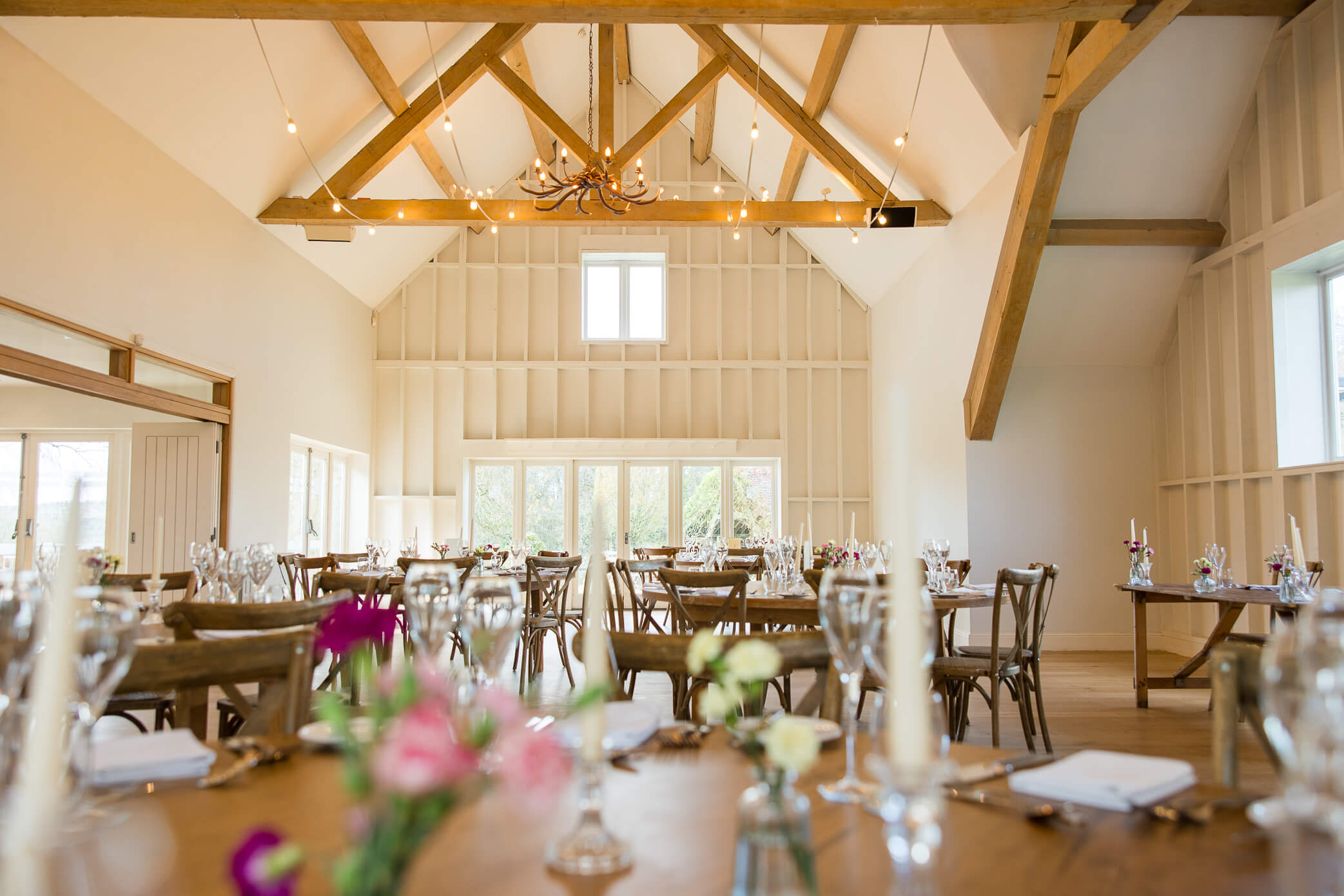 An example of a seating arrangement in the dining room for a wedding at Hyde Barn
