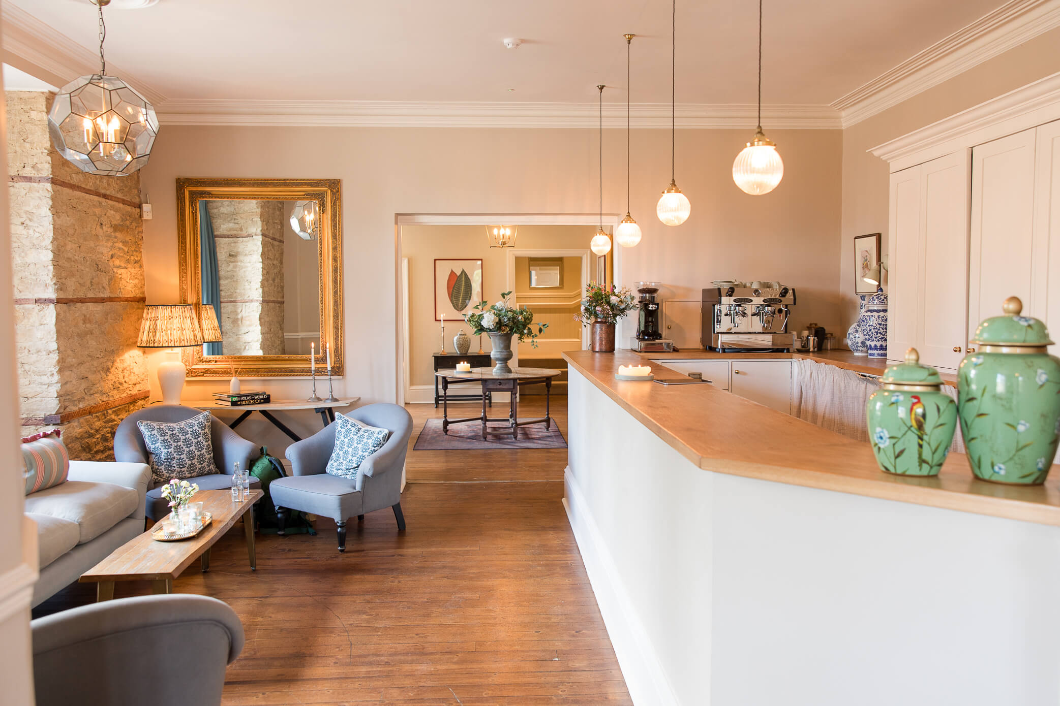 The lounge and bar area inside the main house