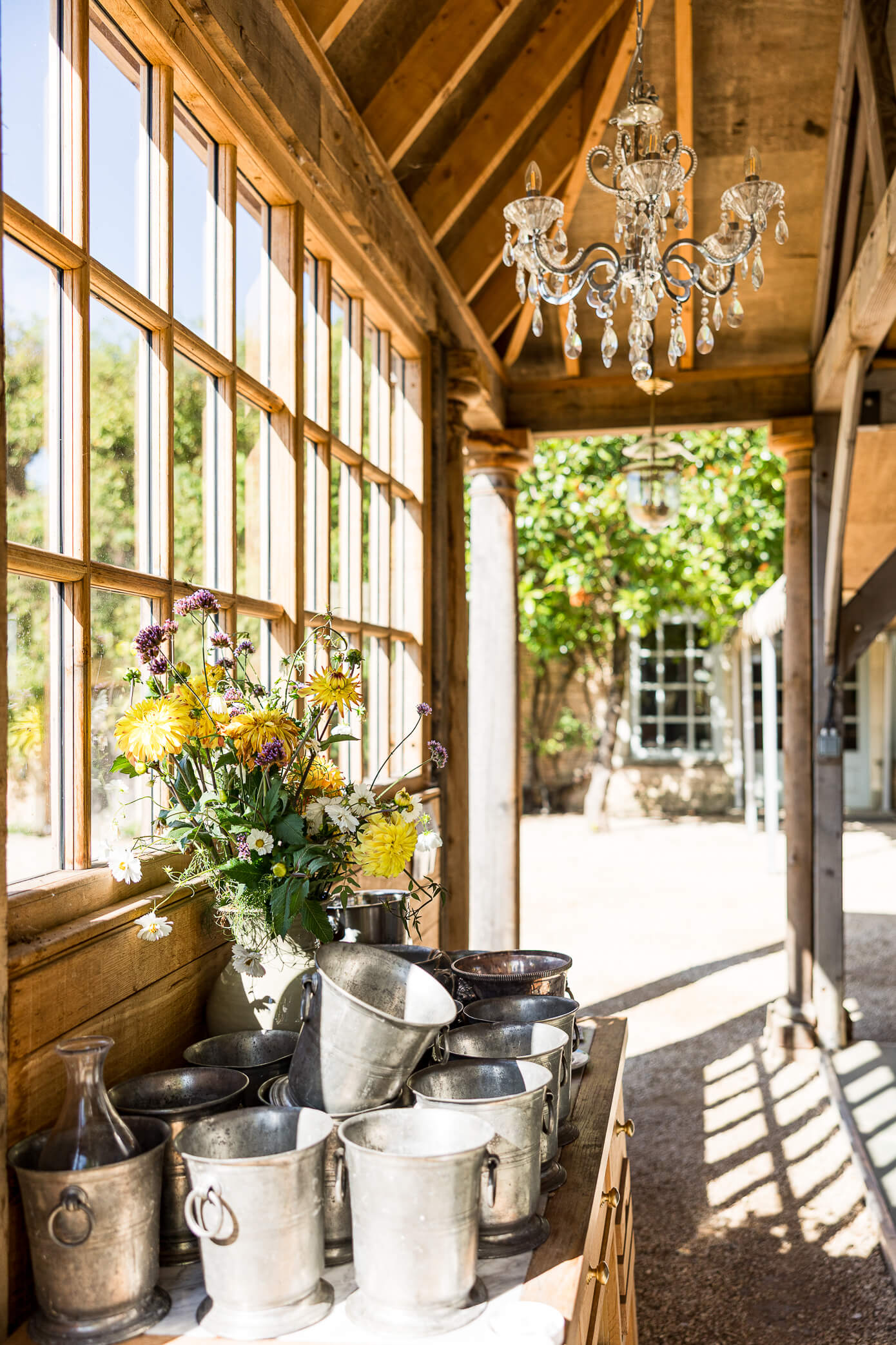 The outdoor kitchen window at Euridge Manor, where caterers can cook